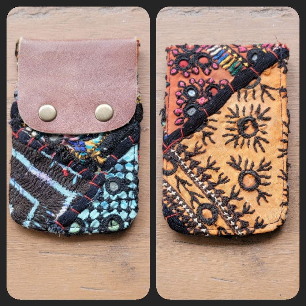 🫡🧀 Free People Boho Embroidered Repurposed vtg banjara hippie Wallet card case